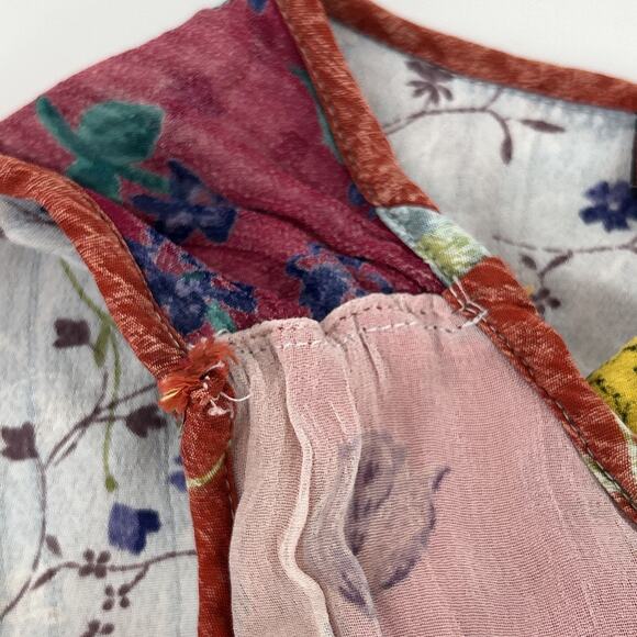 Vintage Sacred Threads Patchwork Dress Size M/L Chiffon Floral Bohemian Maxi 90s - Picture 10 of 14